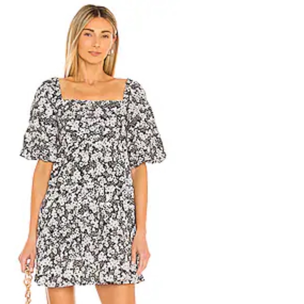 Faithfull the Brand Monochrome Floral Mini Dress
